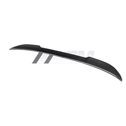 Side angle view of BMW M3 F80 with CS Type carbon fibre rear spoiler lightweight trunk lip