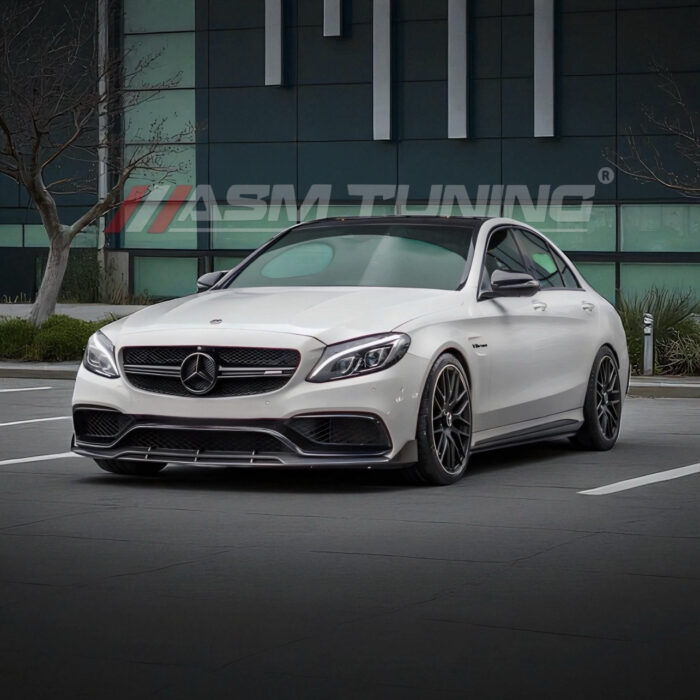 Installed Carbon Fibre Front Splitter On Mercedes C63 W205 Saloon Gloss-Finish Bumper Lip Upgrade