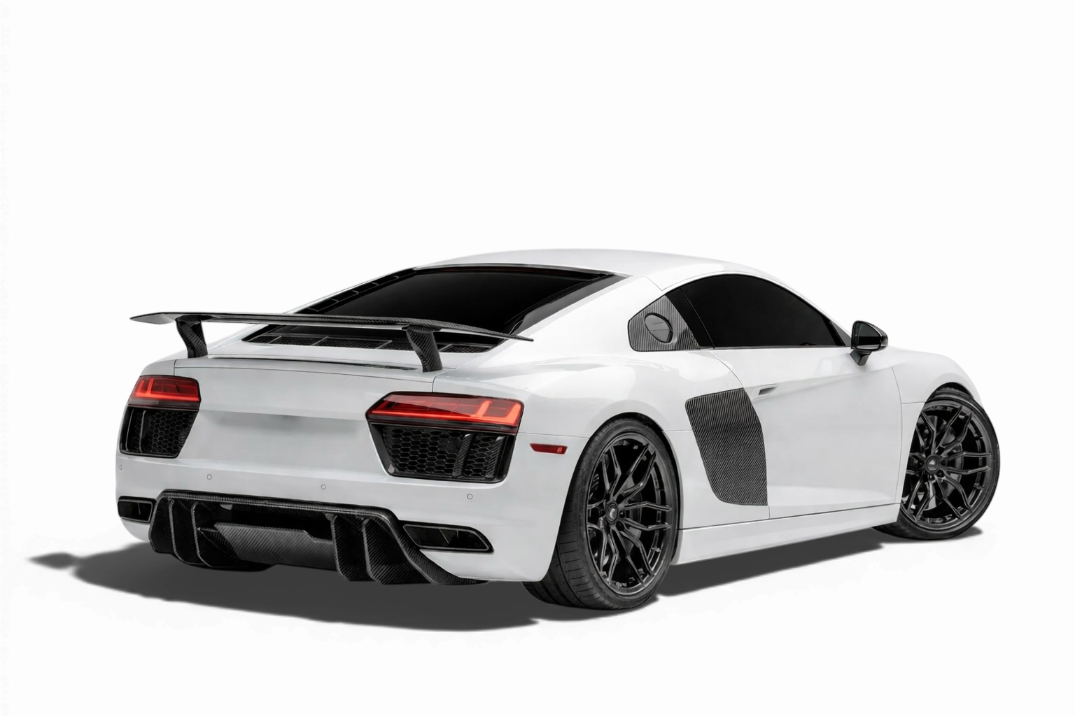 Audi R8 carbon fibre rear wing spoiler after installation