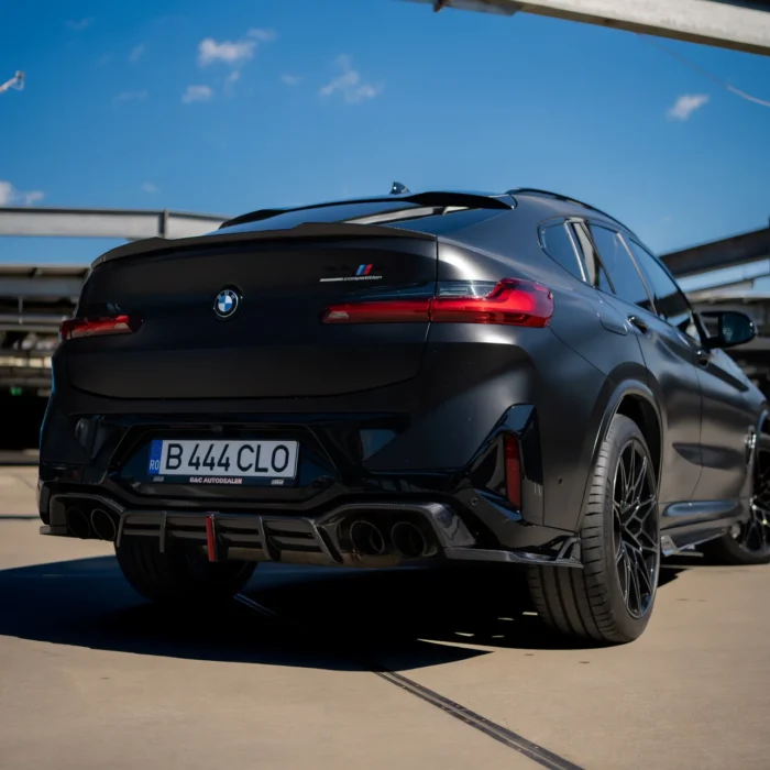 Bmw X4M F98 Lci Full Carbon Fibre Kit Rear Profile, Showing Diffuser, Spoiler, And Quad Exhaust Styling