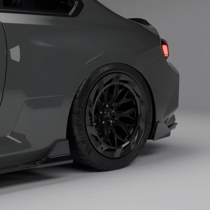 Rear Wheel View Highlighting Carbon Rocker Extension Fitment