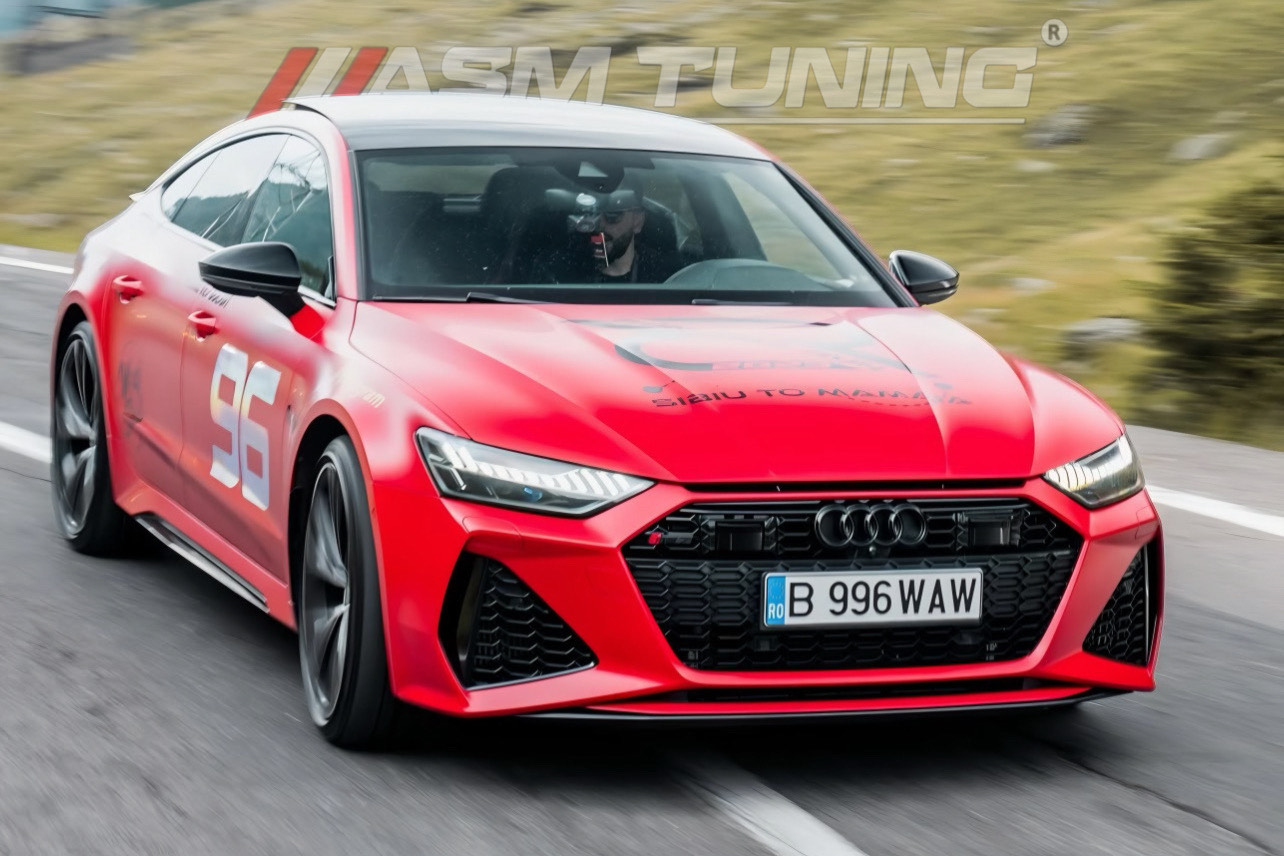 Audi RS7 C8 silhouette teaser with ASM Tuning exclusive carbon-fiber body kit pre-launch announcement
