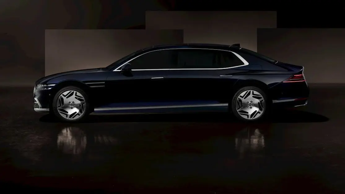 Genesis Luxury Sedan Side Profile In Minimalist Studio, Highlighting Modern Aerodynamic Design