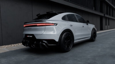 Close-up of dry pre-preg carbon weave on rear diffuser for Porsche Cayenne Turbo GT – ASM Design